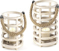 Whitewash Wooden Lantern Candle Holders, Set of 2 H177
