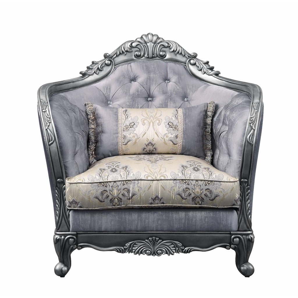 Fabric Button Tufted Chair with 1 Pillow in Platinum Gray G302