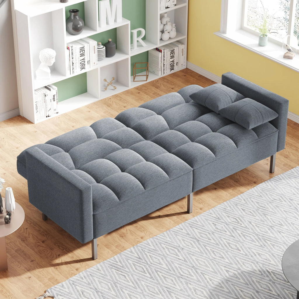 Dark Gray Linen Convertible Futon Sofa Bed J44438