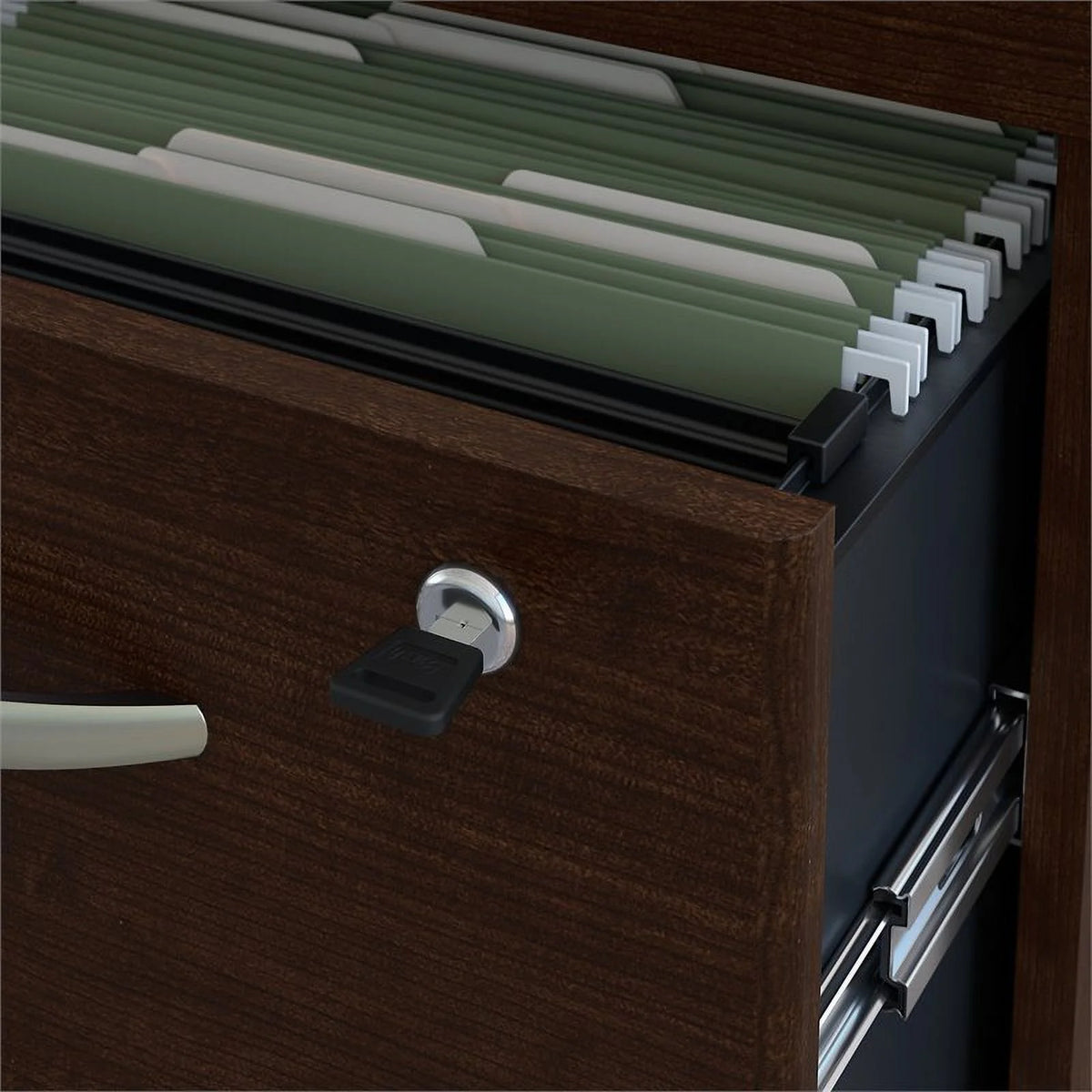 Left Hand U-Shaped Desk with Mobile File Cabinet in Mocha Cherry K1426