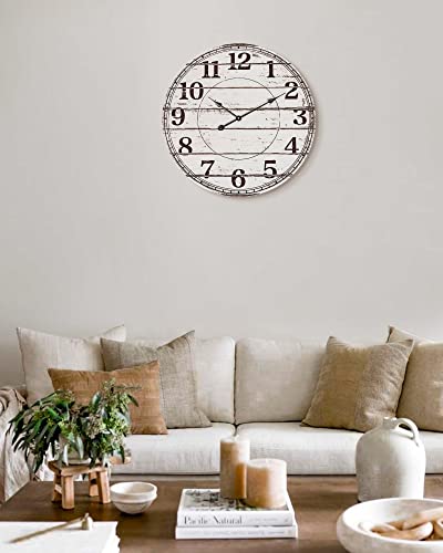 White Rustic Round Wooden Wall Clock Q766
