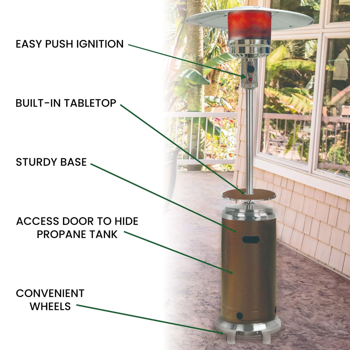 7-Ft. 48,000 BTU Steel Propane Patio Heater with Cover N974