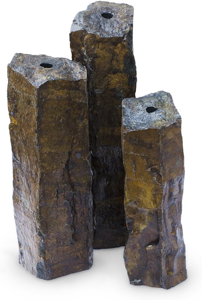 Set of 3 Basalt Stone Fountain Columns T3965