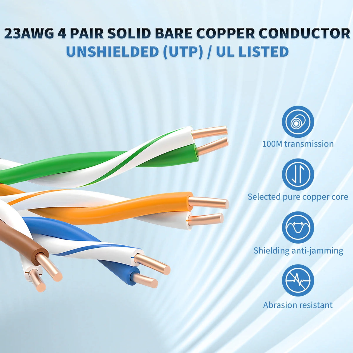 Cat6 Cable 1000ft 23AWG Solid Bare Copper UTP V91013