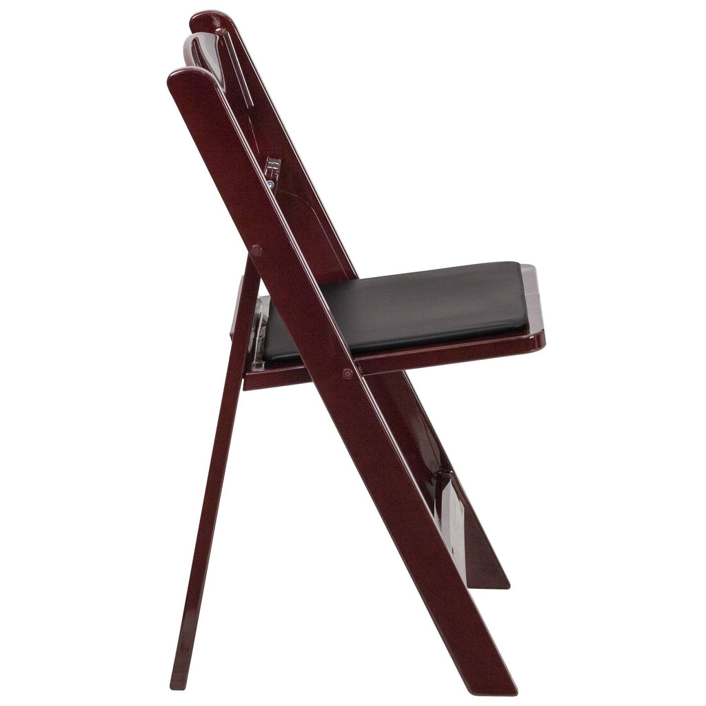 4 Pk Red Mahogany Resin Folding Chair with Black Vinyl Padded Seat U88873