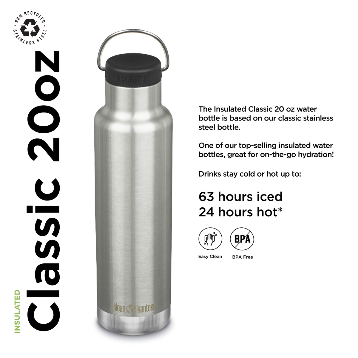 20 Oz Brushed Stainless Insulated Water Bottle O6581