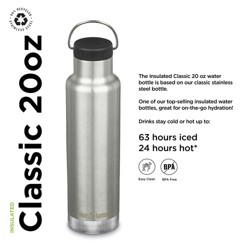 20 Oz Brushed Stainless Insulated Water Bottle O6581