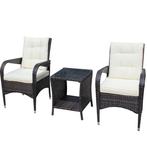 Beige Cushion Wicker Rattan 3 Piece Sectional Sofa D801732