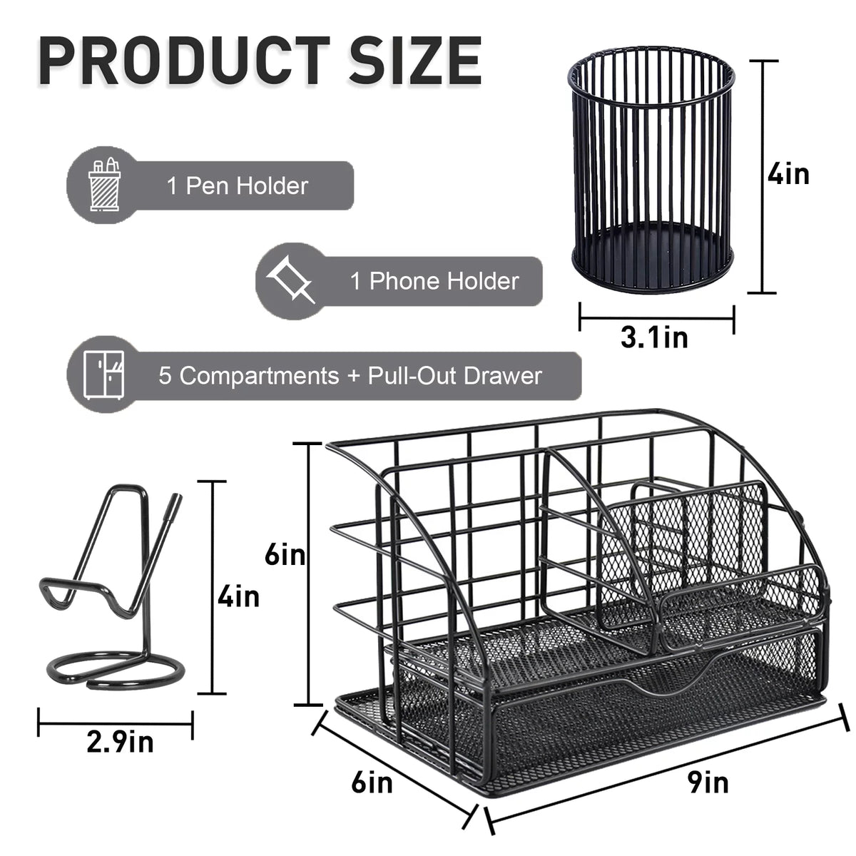 Black 3 Pcs Desk Organizer with Drawer T10129