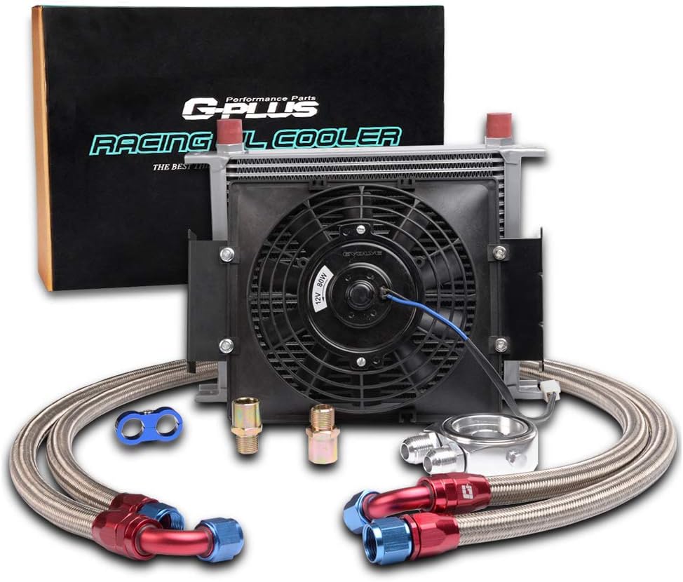 10 Row Black Engine Oil Cooler Kit with Filter Adapter and 7" Electric Fan A85033