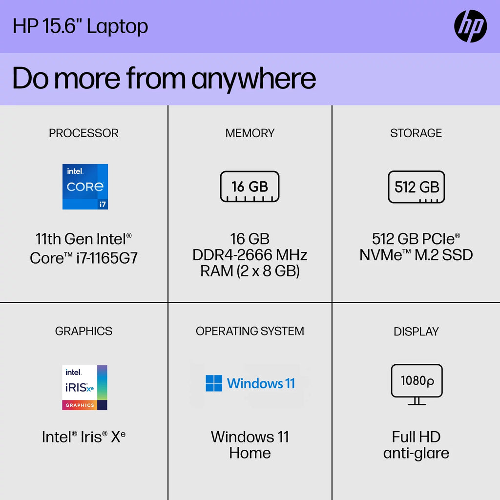 15.6" FHD Laptop, Intel Core i7-1165G7, 16GB RAM, 512GB SSD, Spruce Blue, Windows 11 Home J21853