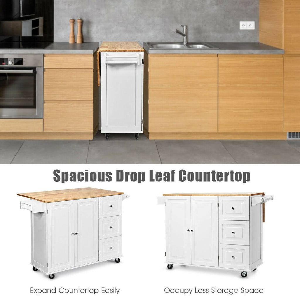 White Drop-Leaf Kitchen Island Cart T304