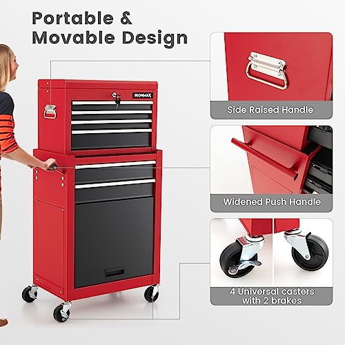 Rolling Tool Chest Cabinet with Wheels and Lock, 6 Drawers H825