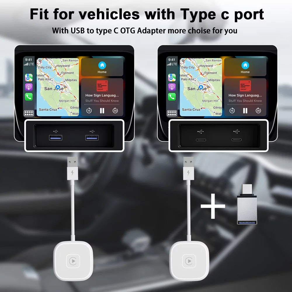 Car Adapter for Apple Cell Phone Carplay Wired to Wireless Smart Box N5082