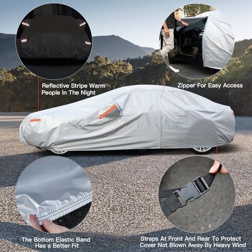 6 Layers Car Cover Waterproof All Weather with Zipper Cotton B3614