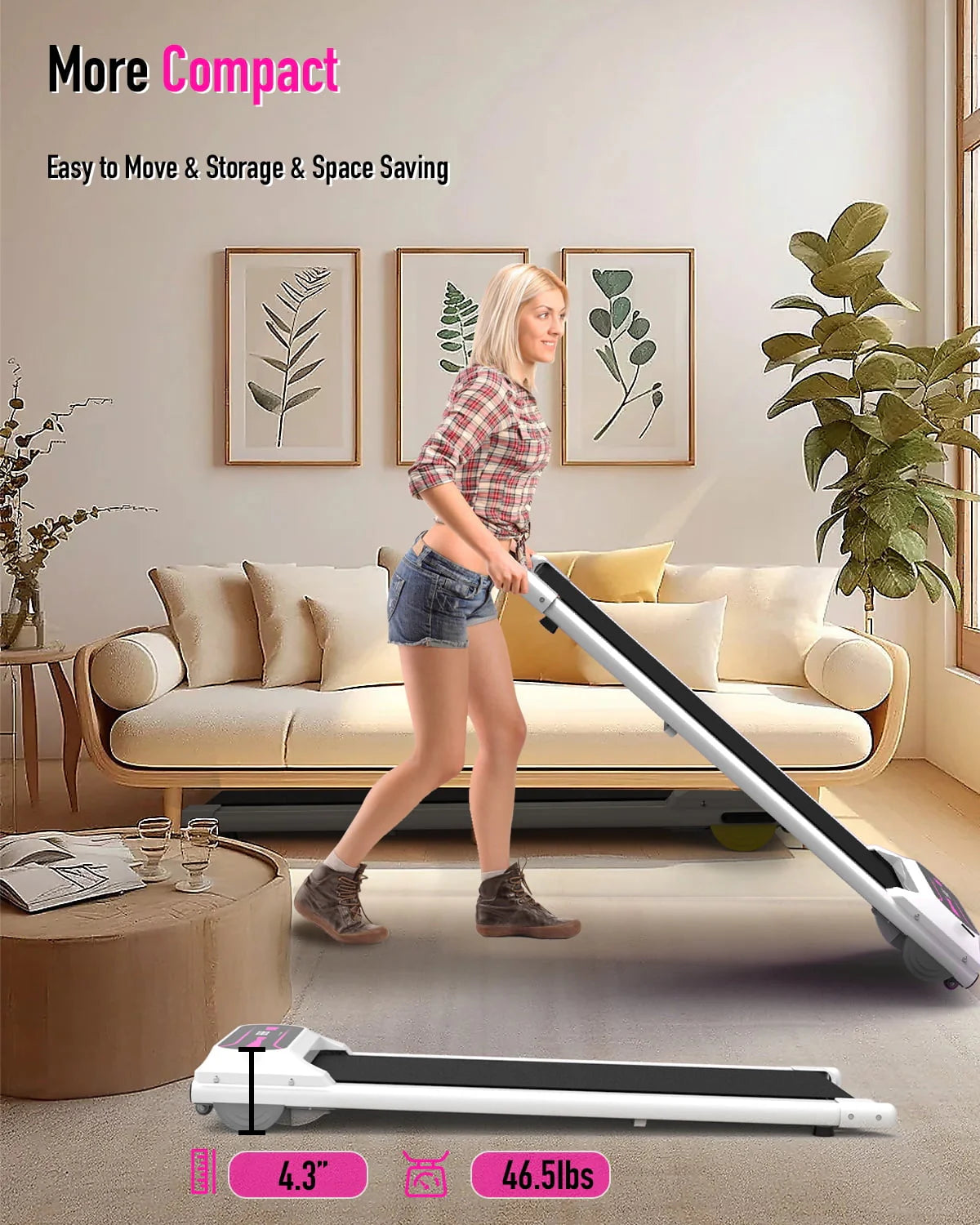 Pink 2.25HP Portable Walking Pad Treadmill N96393