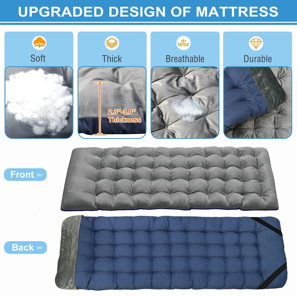 Folding Camping Bed with Mattress & Carry Bag, Heavy Duty Sleeping Cot with 4D Pillow A551463