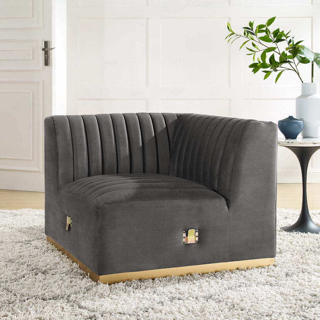 Gold Gray Performance Velvet Left Corner Chair D8065