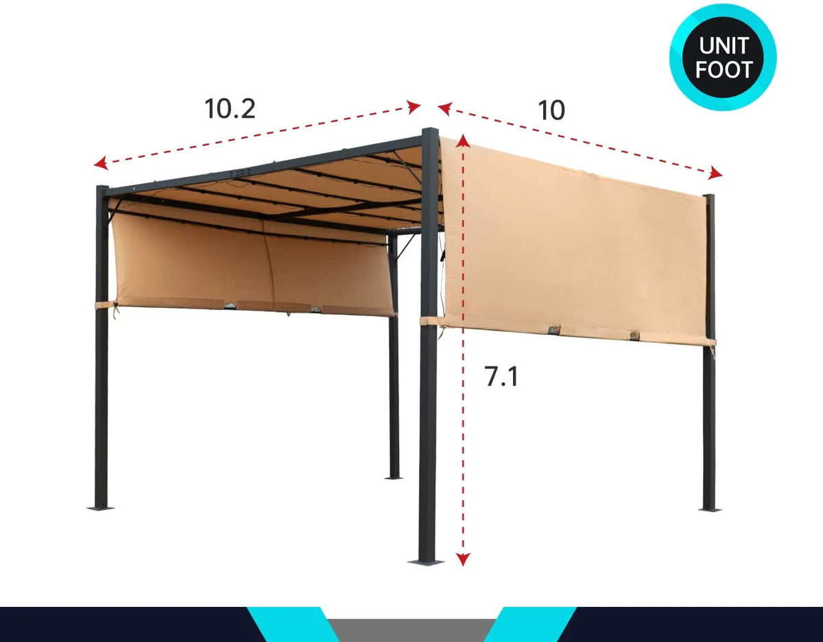 10x10 Retractable Steel Frame Pergola with Solar Powered Led Kit (Tan) G297