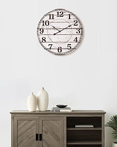 White Rustic Round Wooden Wall Clock Q766