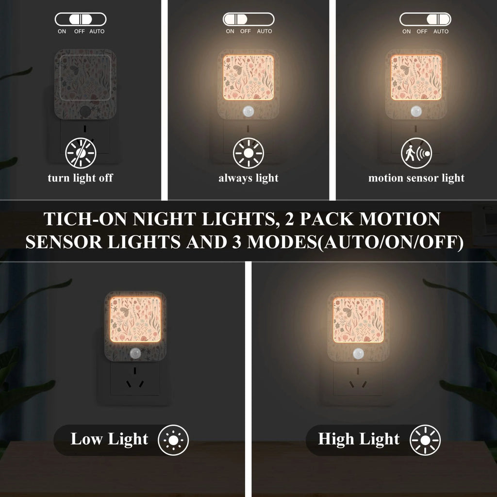 2 Pack LED Motion Sensor Night Light Plug into Wall R3769
