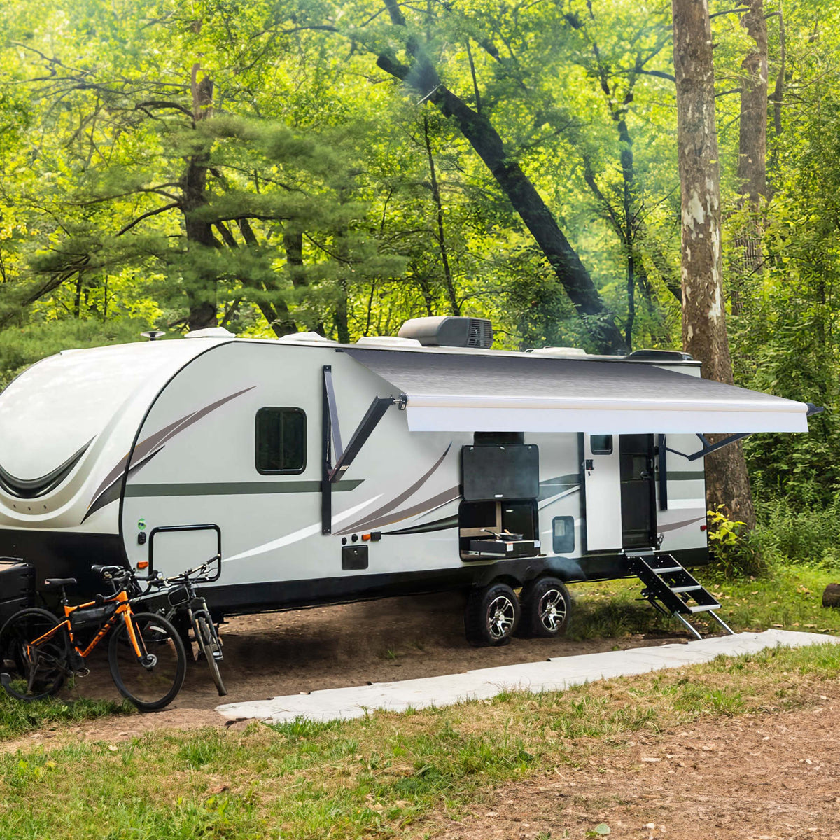 Retractable Motorized 20'X8' RV Patio Canopy Awning Black S1294