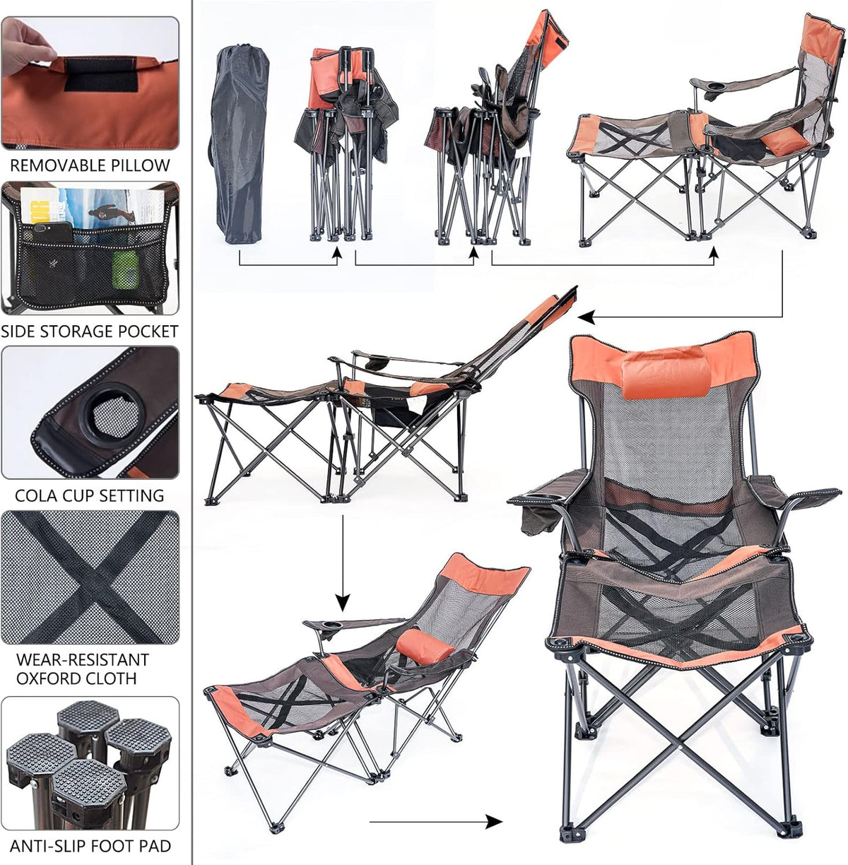Folding Reclining Camping Chair with Footrest Z91899