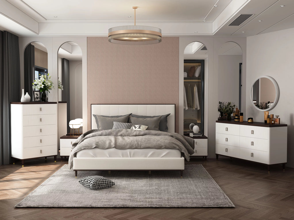 Light Gray and White and Brown Wooden Bed M9204