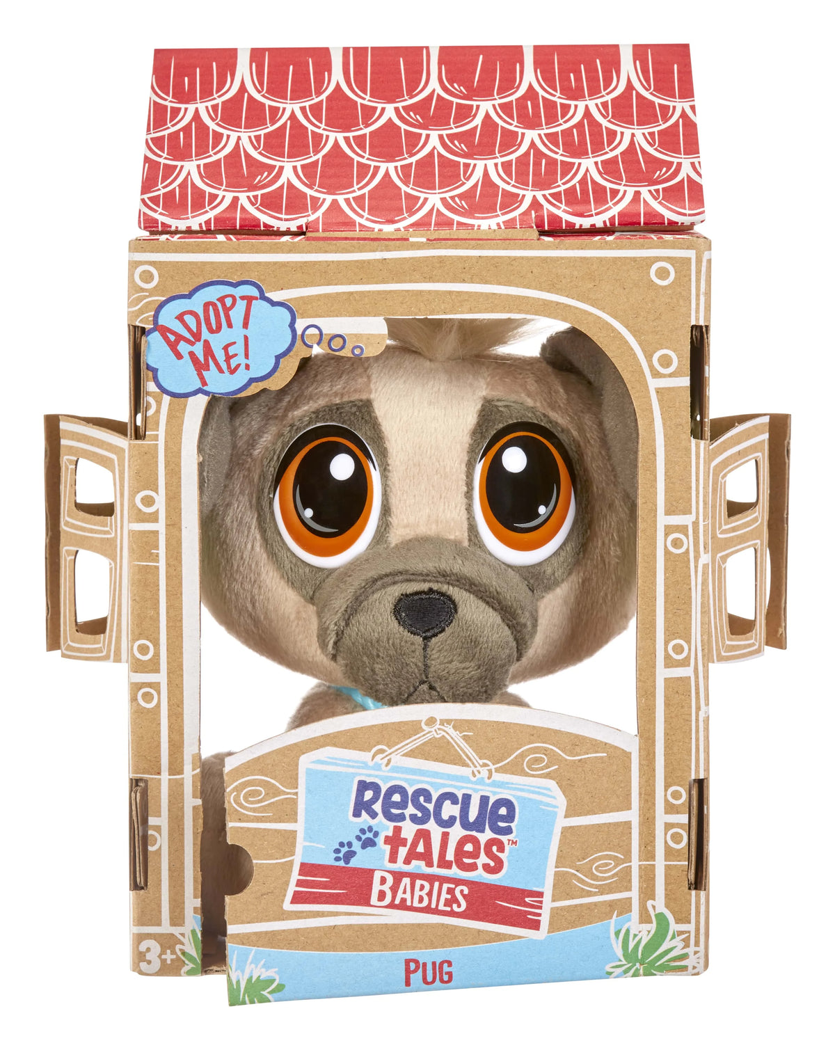Pug Plush Toy with Collar, Tag, Doghouse, Stickers, Activities A1088