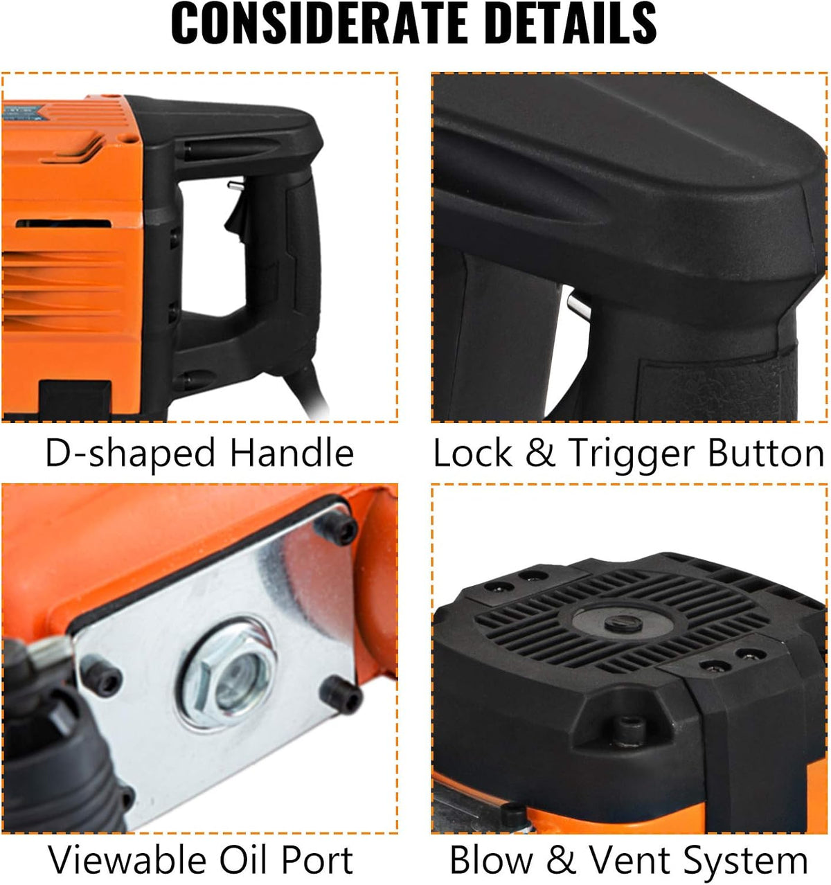 3500W Electric Demolition Hammer Concrete Breaker with Flat Chisel Bull Point Chisel S963215