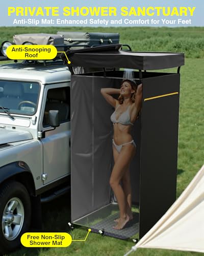 Shower Tent with Roof Rack, Foldable Floor Mat, LED Light Strip, 3.3ft*3.3ft*5.5ft Y85292