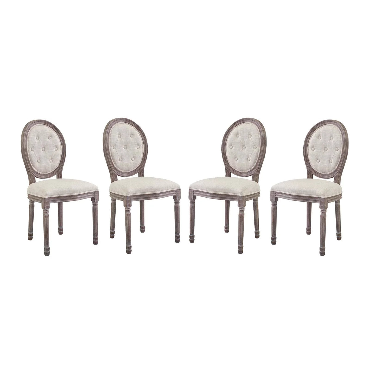 Beige Fabric Wood Dining Chair Set of Four Y86803
