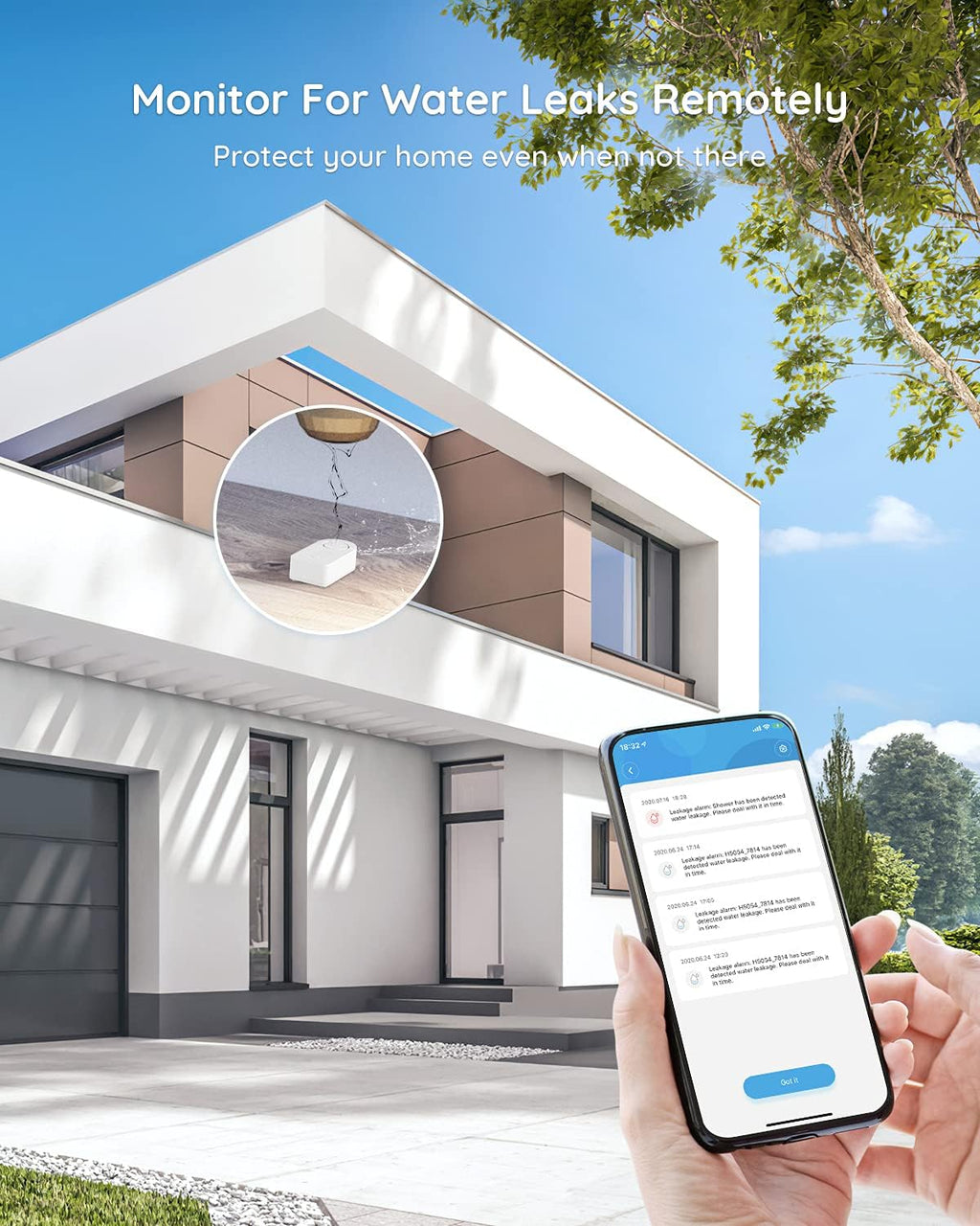 WiFi Water Sensor 2 Pack, 100dB Adjustable Alarm C121