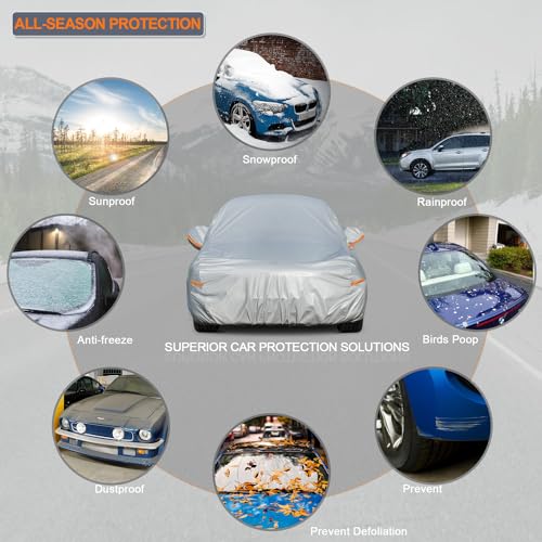 6 Layers Car Cover Waterproof All Weather with Zipper Cotton B3614