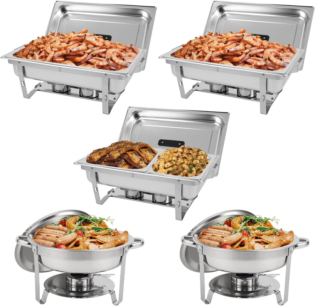 5 Pk Stainless Steel Chafing Dish Set with Full & Half Size Food Pan G1922