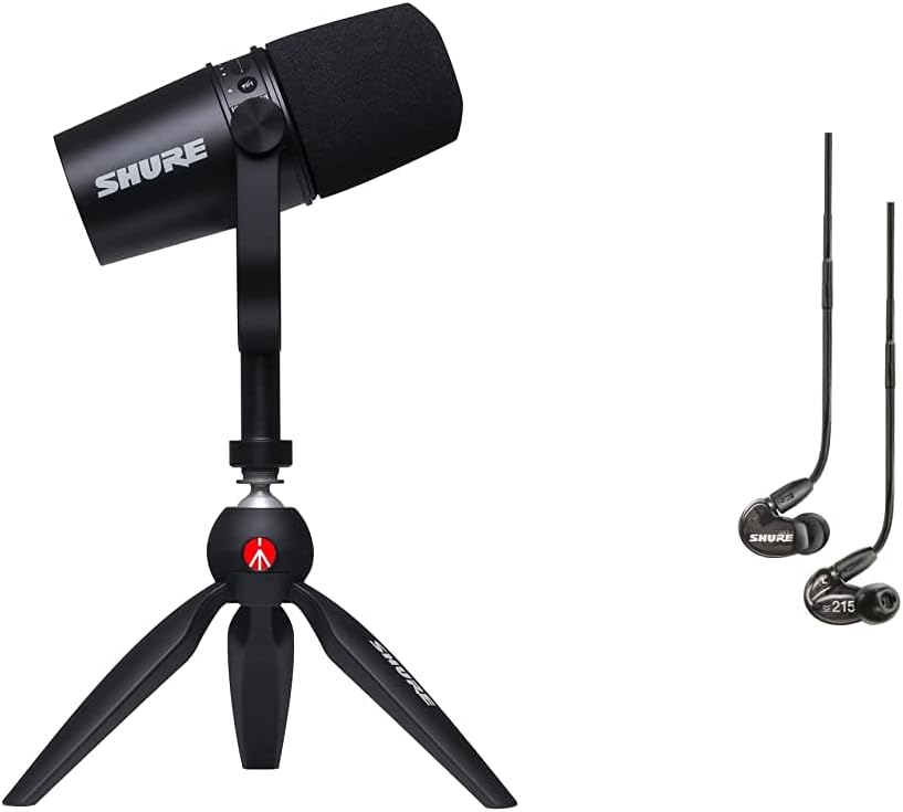 Black Dynamic Microphone and Professional In-Ear Headphones D732