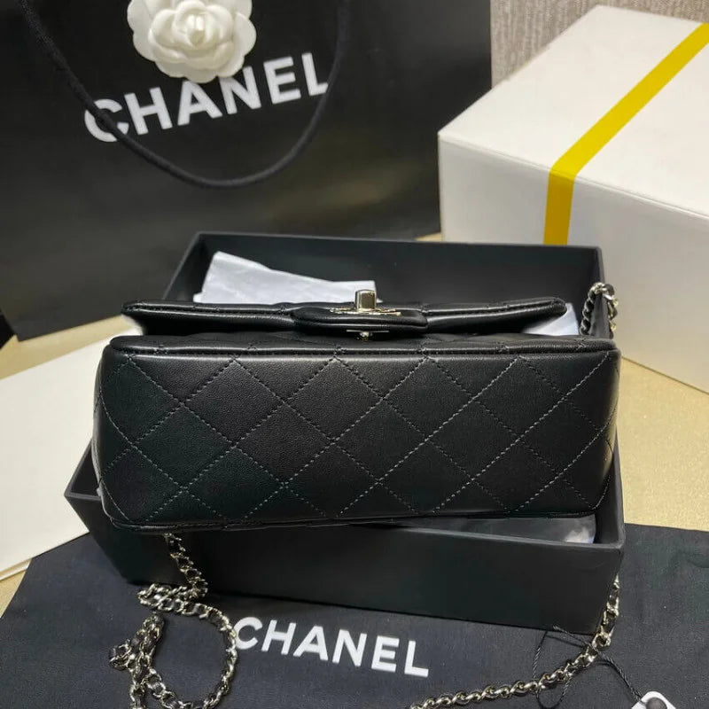 Black Lambskin Mini Flap Bag With Top Handle K371