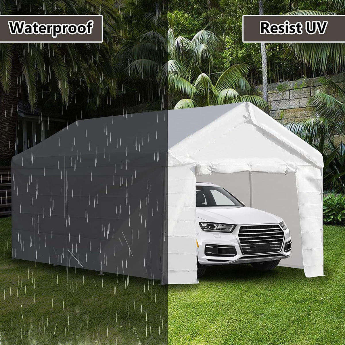 10x20 ft Heavy Duty Carport Car Canopy with Removable Sidewalls and Doors G4467