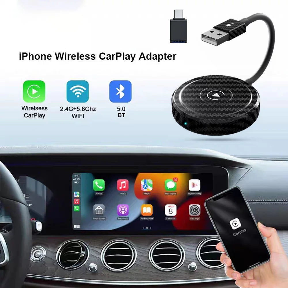 Car Adapter for Apple Cell Phone Carplay Wired to Wireless Smart Box N5082