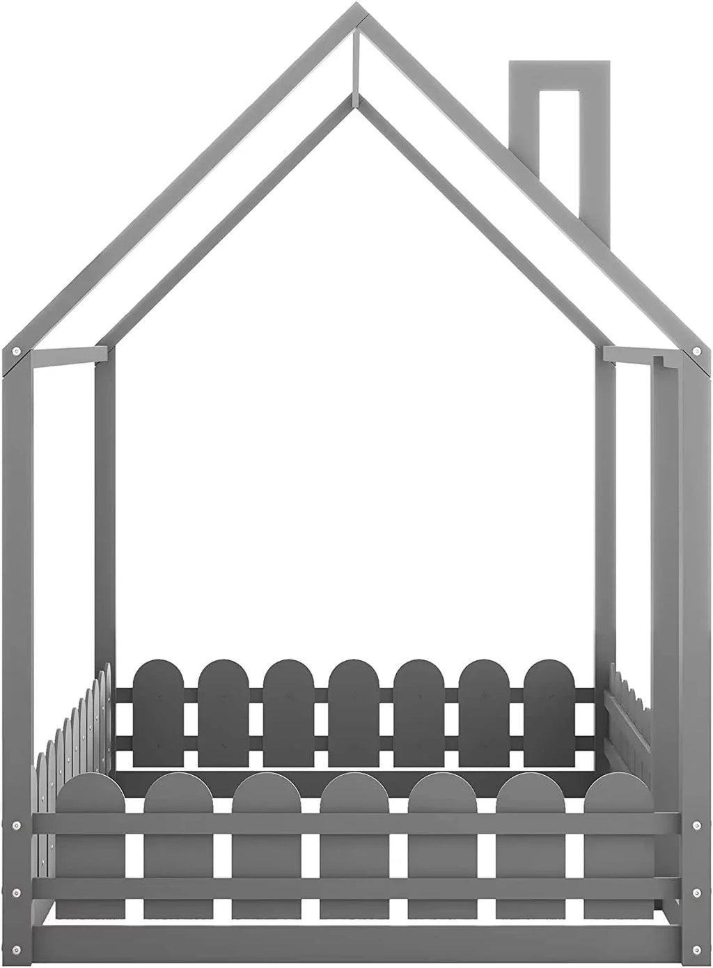 Full Size Grey Wood Bed Frame with Roof and Guardrails Q397177