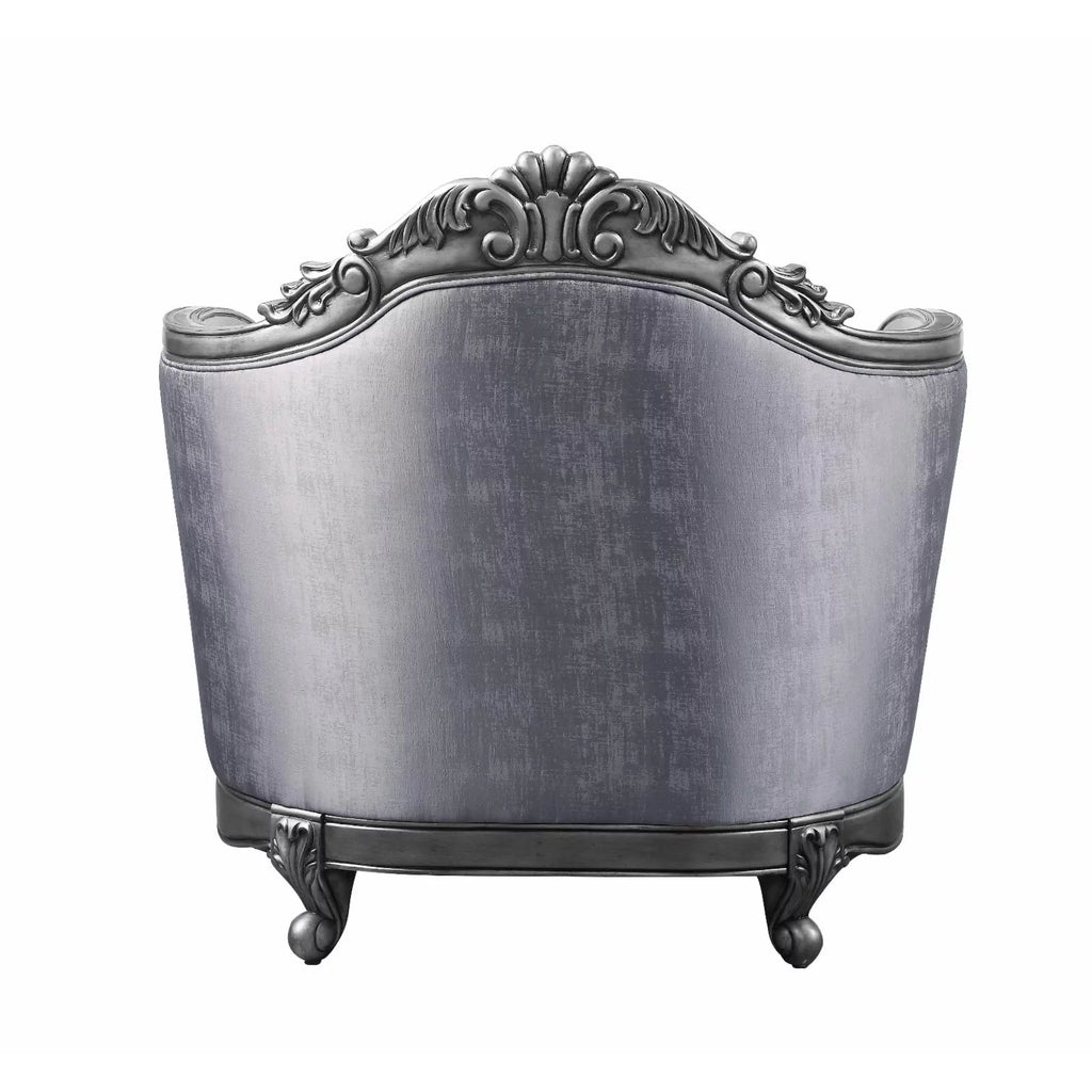 Fabric Button Tufted Chair with 1 Pillow in Platinum Gray G302