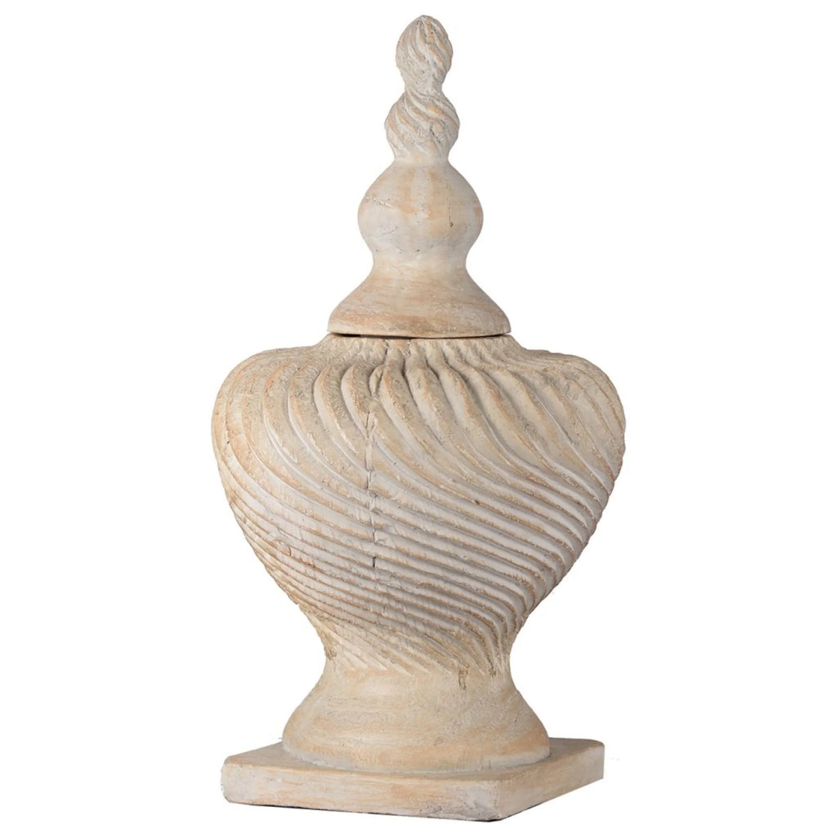 21" Beige Distressed Geometric Lidded Vase K671590