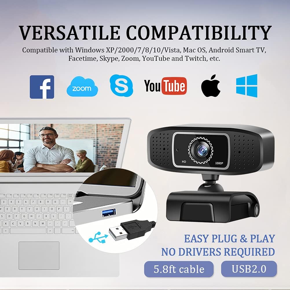 2 Pack 1080P Webcam with Built-in Microphone USB for PC Computer X112553