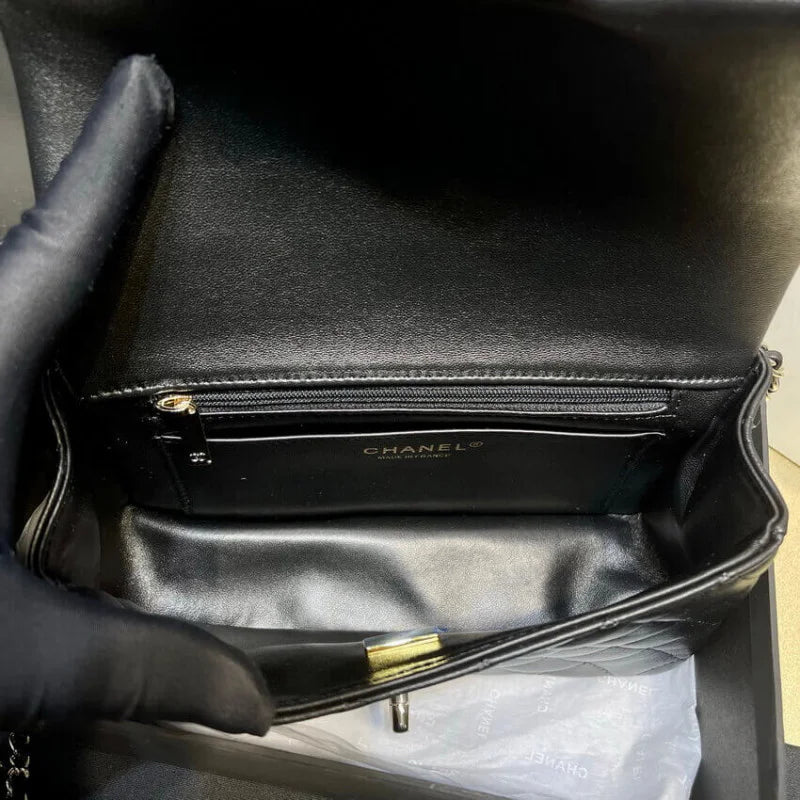 Black Lambskin Mini Flap Bag With Top Handle K371
