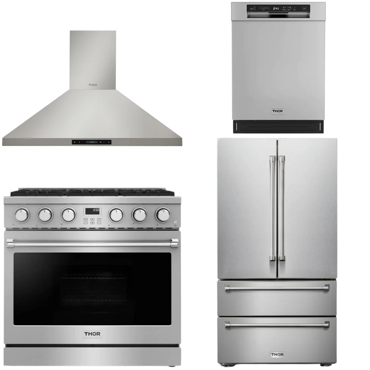 36 Gas Range, Range Hood, Refrigerator and Dishwasher D8907