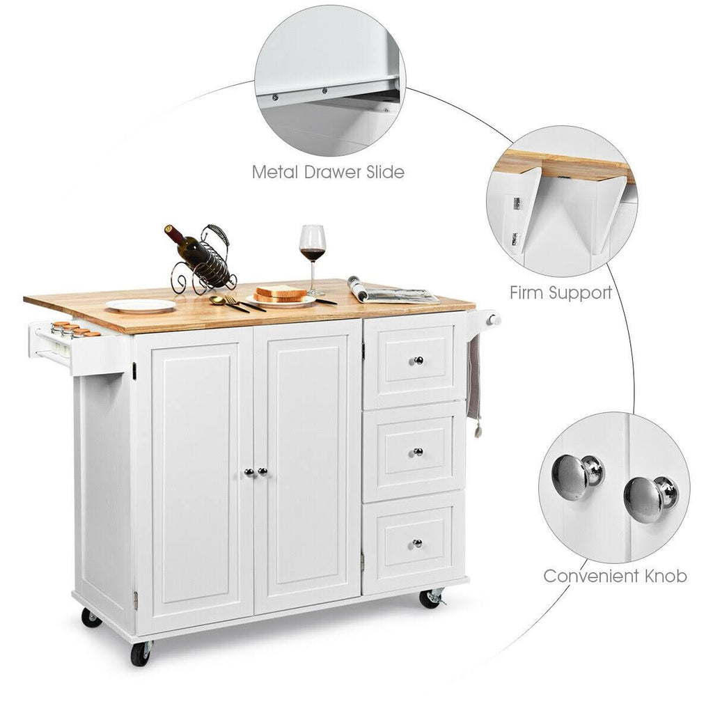 White Drop-Leaf Kitchen Island Cart T304