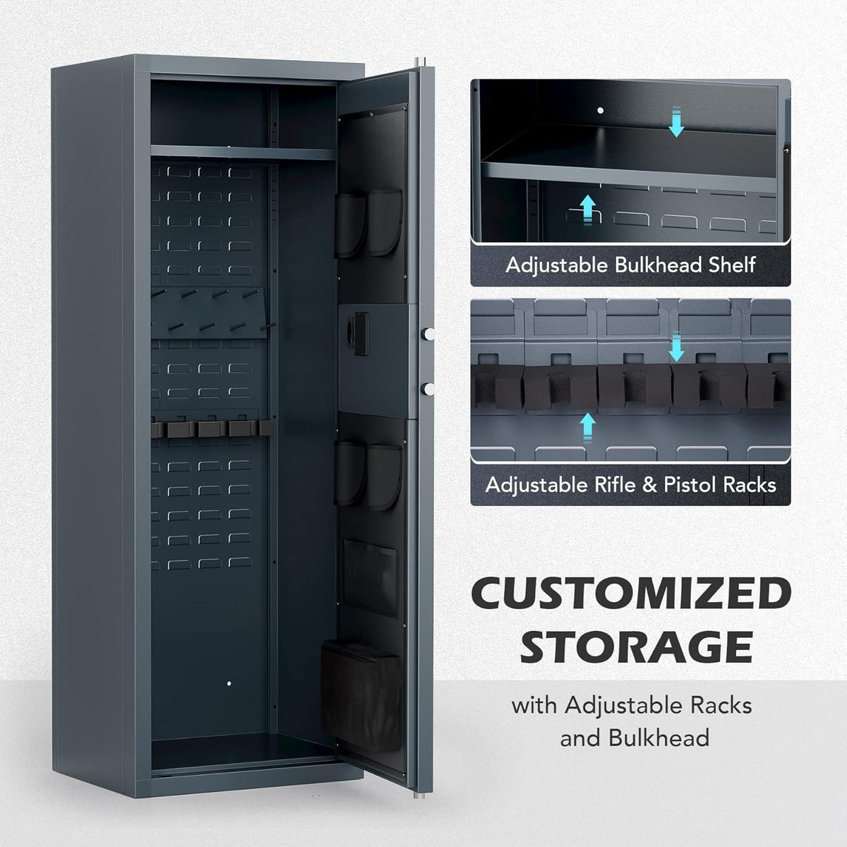 Large Gun Safe with Biometric Fingerprint Keypad Locks, 56*20*15 In S92566