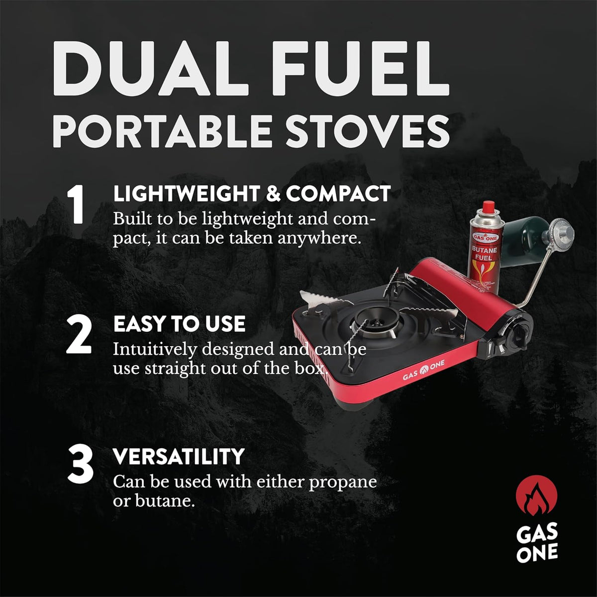 12,000 BTU Propane or Butane Portable Dual Fuel Camping Stove with Carrying Case A60945