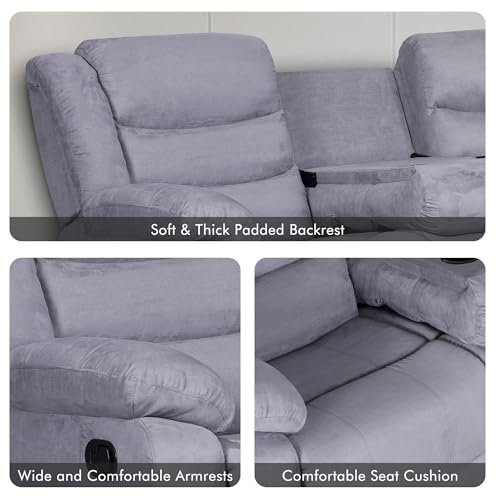 Grey Microfiber Manual Reclining Sectional Sofa with Cup Holders A157684