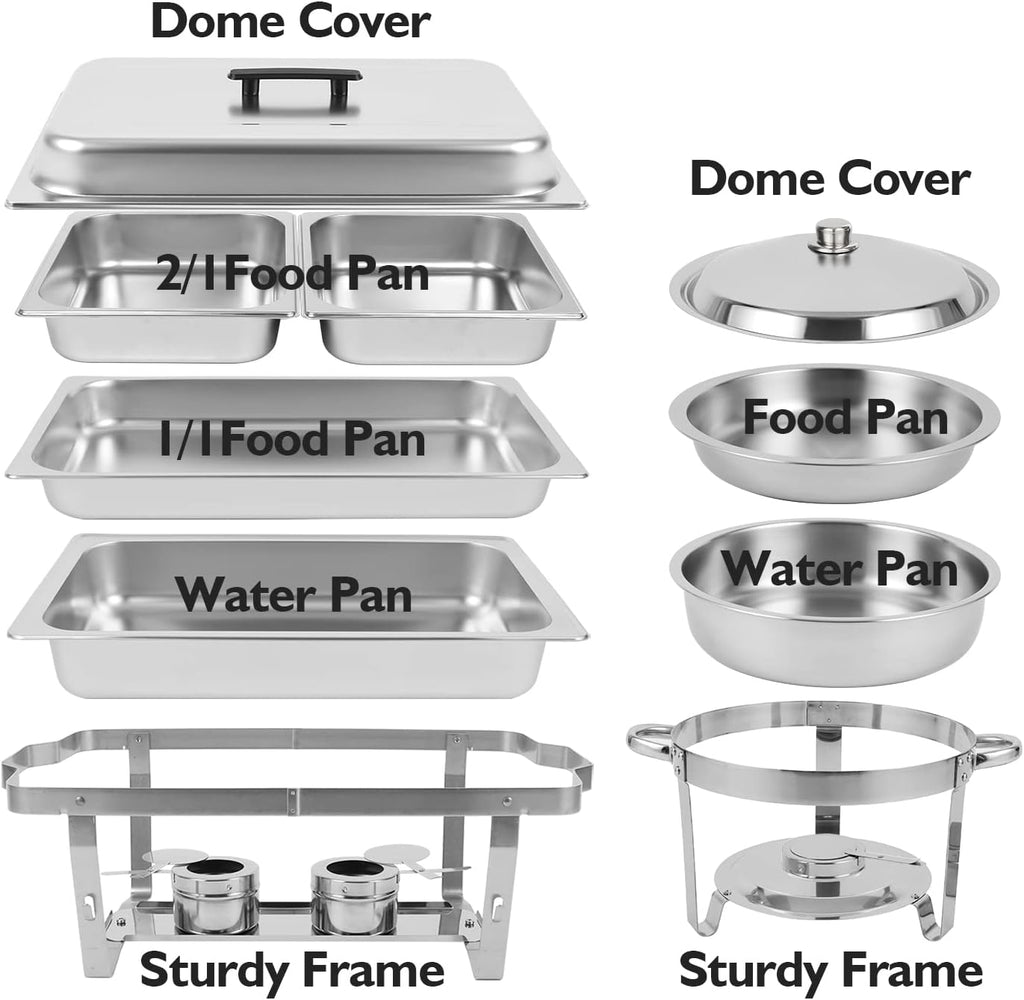 5 Pk Stainless Steel Chafing Dish Set with Full & Half Size Food Pan G1922